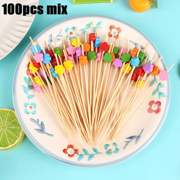 100pcs Cute Plum Bamboo Skewers Food Cocktail Picks Buffet Fruit Cupcake Fork Sticks Party Table Decor 2