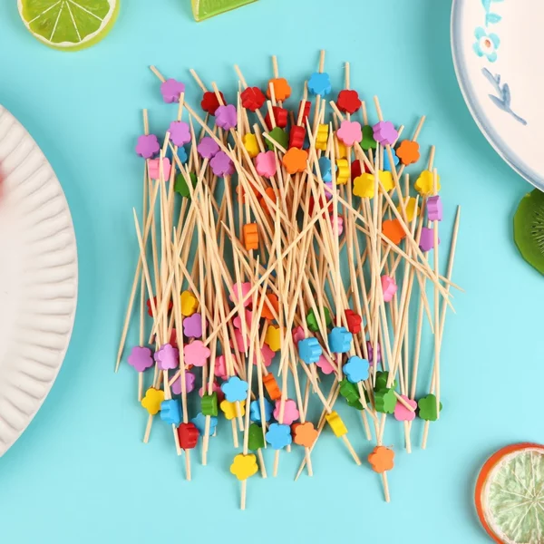 100pcs Cute Plum Bamboo Skewers Food Cocktail Picks Buffet Fruit Cupcake Fork Sticks Party Table Decor 3