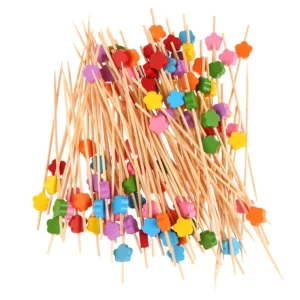 100pcs Cute Plum Bamboo Skewers Food Cocktail Picks Buffet Fruit Cupcake Fork Sticks Party Table Decor