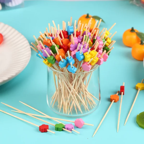 100pcs Cute Plum Bamboo Skewers Food Cocktail Picks Buffet Fruit Cupcake Fork Sticks Party Table Decor 4