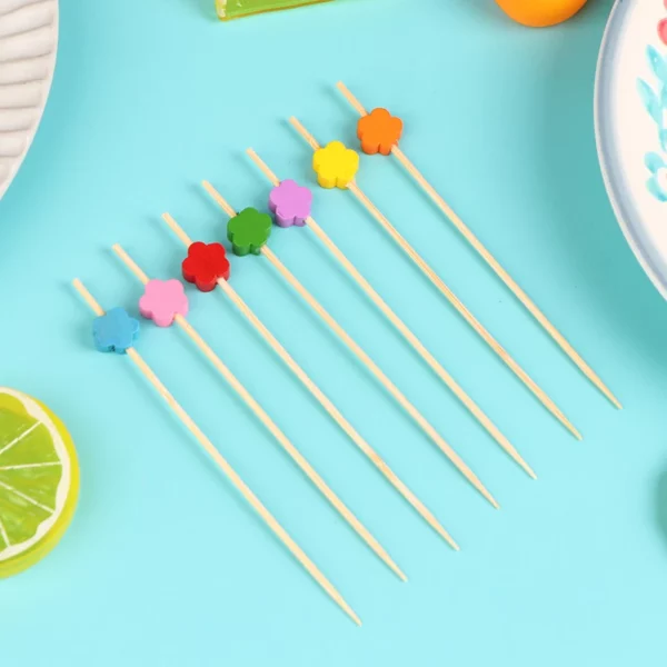 100pcs Cute Plum Bamboo Skewers Food Cocktail Picks Buffet Fruit Cupcake Fork Sticks Party Table Decor 5