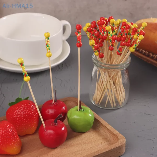 100pcs Pack Creative Fruit Fork Cocktail Stick Bamboo Skewers Candied Haws Stick Used For Buffet Wedding