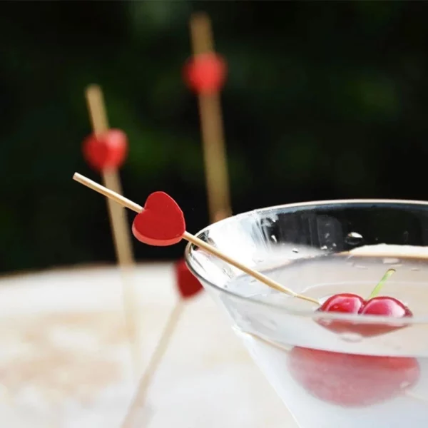 100pcs 12cm Heart Flower Bamboo Pick Buffet Cupcake Fruit Fork Party Dessert Salad Stick Cocktail Skewer 2