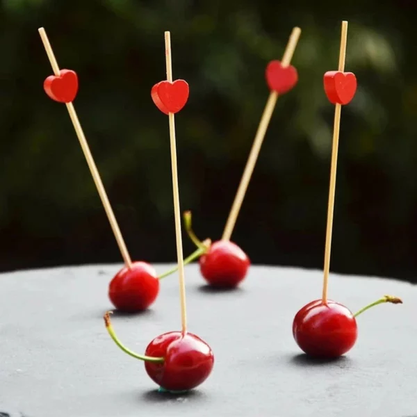 100pcs 12cm Heart Flower Bamboo Pick Buffet Cupcake Fruit Fork Party Dessert Salad Stick Cocktail Skewer 3