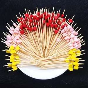 100pcs 12cm Heart Flower Bamboo Pick Buffet Cupcake Fruit Fork Party Dessert Salad Stick Cocktail Skewer