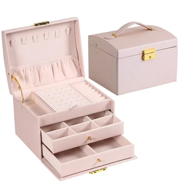 1pcs Multi Functional Three Layer Leather Drawer Style Jewelry Box Earrings Earrings Lock Jewelry Box 3