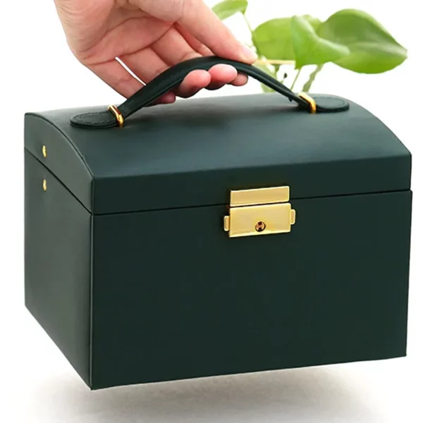 1pcs Multi Functional Three Layer Leather Drawer Style Jewelry Box Earrings Earrings Lock Jewelry Box 4