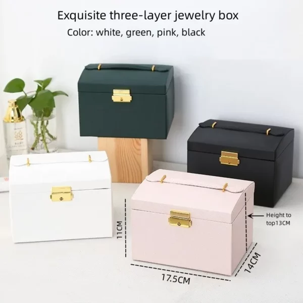 1pcs Multi Functional Three Layer Leather Drawer Style Jewelry Box Earrings Earrings Lock Jewelry Box 5