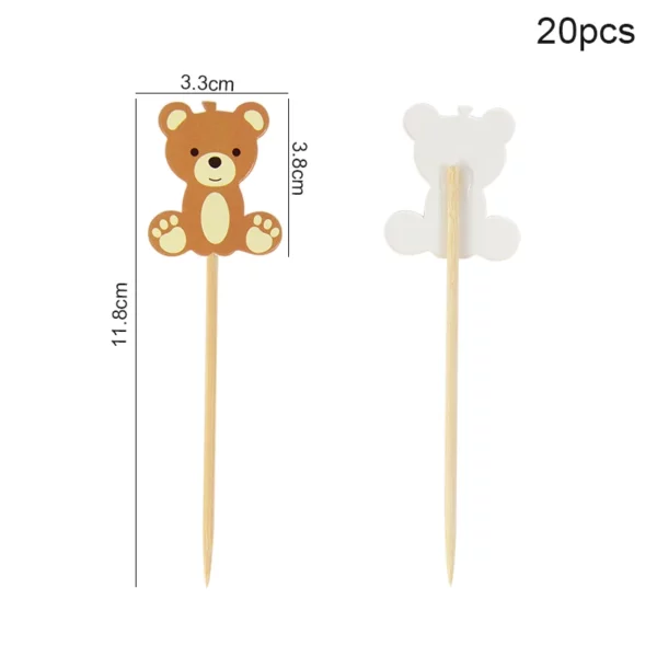 20pcs Cute Bear Disposable Wooden Bamboo Fruit Picks Cocktail Toothpicks Salad Sandwich Buffet Party Desserts Cupcake 1