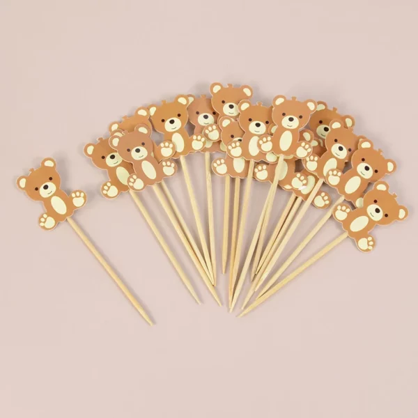 20pcs Cute Bear Disposable Wooden Bamboo Fruit Picks Cocktail Toothpicks Salad Sandwich Buffet Party Desserts Cupcake 2