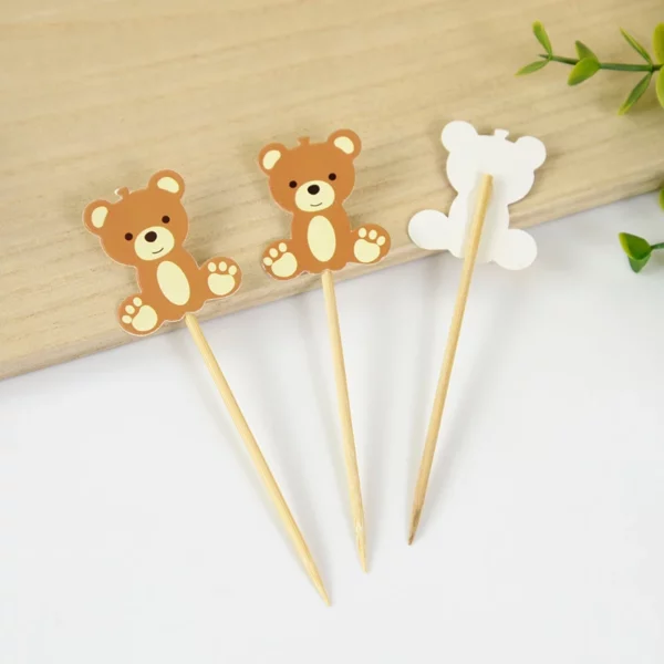 20pcs Cute Bear Disposable Wooden Bamboo Fruit Picks Cocktail Toothpicks Salad Sandwich Buffet Party Desserts Cupcake 3