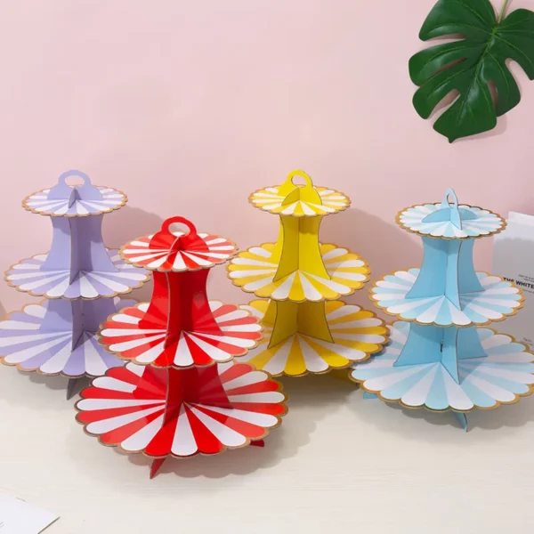 3 Tier Disposable Dessert Cupcake Shelf Birthday Decoration Display Rack Wedding Party Supplies Paper Cake Stand