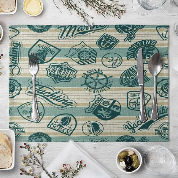 45 32cm creativity road sign pattern cotton linen pad dining table mats vintage bowl cup mat 2