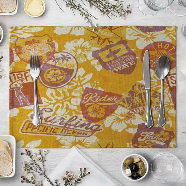 45 32cm creativity road sign pattern cotton linen pad dining table mats vintage bowl cup mat 3