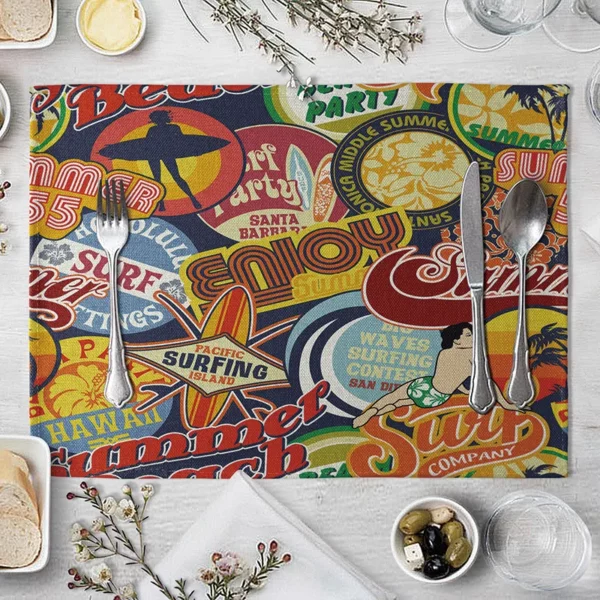 45 32cm creativity road sign pattern cotton linen pad dining table mats vintage bowl cup mat 5