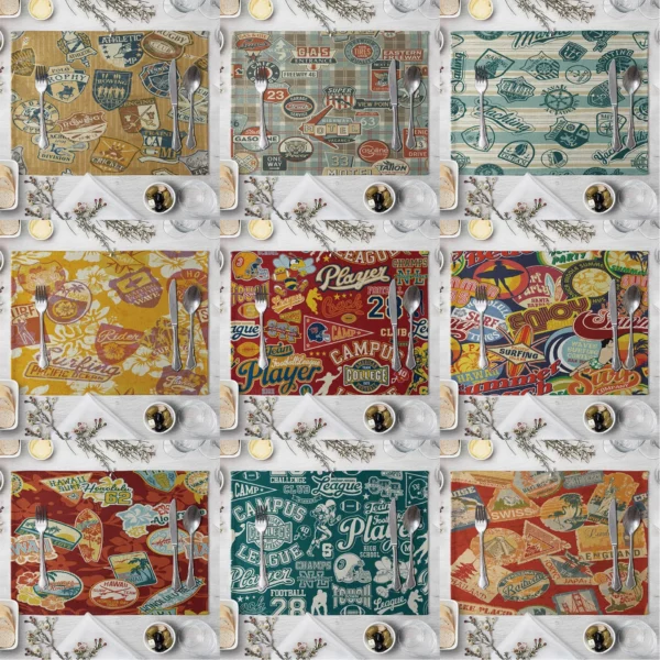 45 32cm creativity road sign pattern cotton linen pad dining table mats vintage bowl cup mat