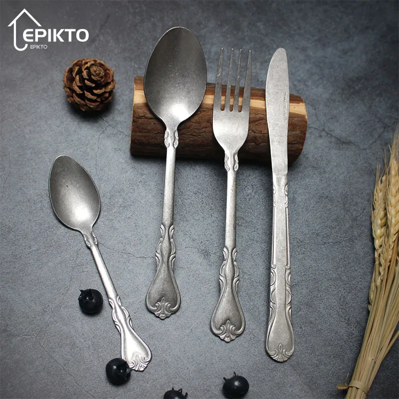 4pcs Vintage Spoon Knife Fork Table Shooting Photographic Props Coffee Spoons Retro Kitchen Food Decoration Old Style Tableware