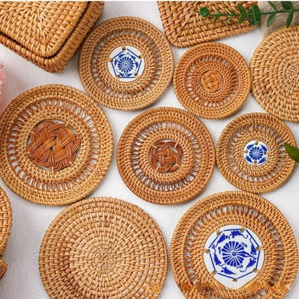 Autumn Rattan Woven Coaster Tea Set Accessories Heat Insulation Pad Bowl Mat Table Mat 1