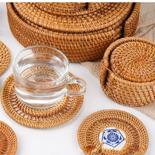 Autumn Rattan Woven Coaster Tea Set Accessories Heat Insulation Pad Bowl Mat Table Mat 2