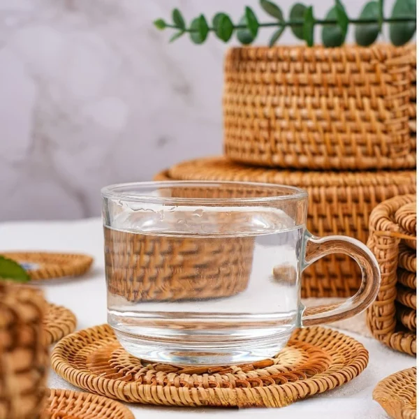 Autumn Rattan Woven Coaster Tea Set Accessories Heat Insulation Pad Bowl Mat Table Mat 3