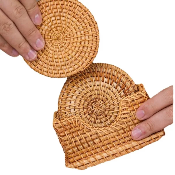 Autumn Rattan Woven Coaster Tea Set Accessories Heat Insulation Pad Bowl Mat Table Mat 4