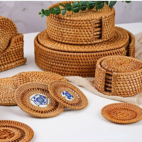 Autumn Rattan Woven Coaster Tea Set Accessories Heat Insulation Pad Bowl Mat Table Mat