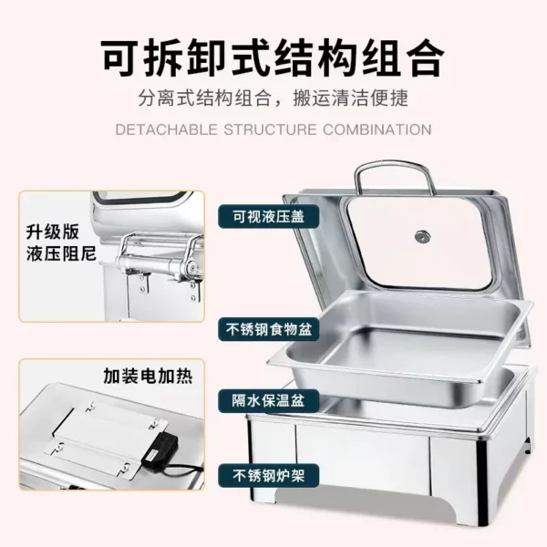 Chaffing Dishes Buffet Catering Stainless Steel Luxury Food Warmer Gold Hydraulic Cheffing Chafing Dish Buffet Set 3