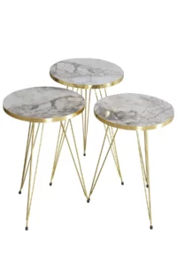 Coffee Table Nesting Table Gold Bendir Wire Home Decor Triple Set Marble Pattern