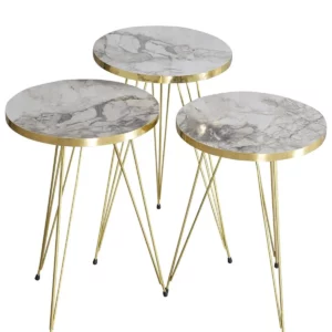 Coffee Table Nesting Table Gold Bendir Wire Home Decor Triple Set Marble Pattern