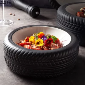 Creative Industrial Style Tire Shape Ceramic Plate Hotel Restaurant Dishes Decoration Serving Plate Home Kitchen Steak