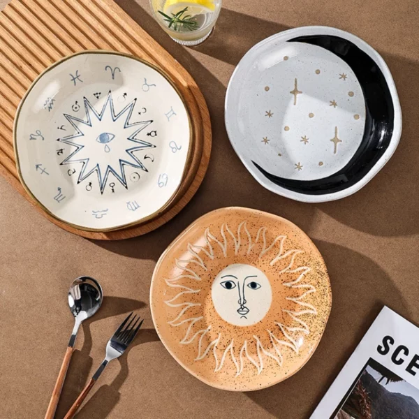 Creative ceramic tableware for household hotels irregular dinner plate japanese retro ceramic western food spaghetti salad 1