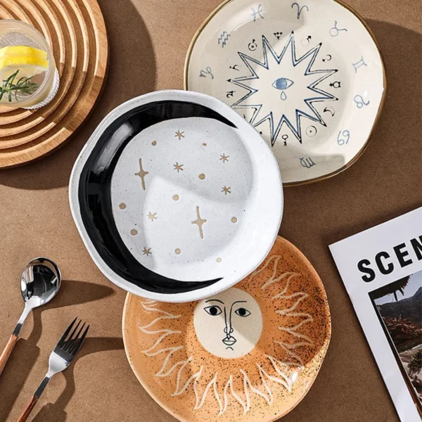 Creative ceramic tableware for household hotels irregular dinner plate japanese retro ceramic western food spaghetti salad 2