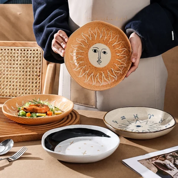 Creative ceramic tableware for household hotels irregular dinner plate japanese retro ceramic western food spaghetti salad 3