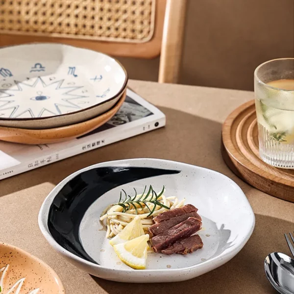 Creative ceramic tableware for household hotels irregular dinner plate japanese retro ceramic western food spaghetti salad 5
