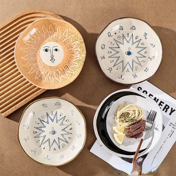 Creative ceramic tableware for household hotels irregular dinner plate japanese retro ceramic western food spaghetti salad