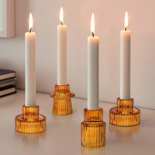 European minimalist vertical grain glass candle holder dining table vintage home decorations candlestick portavelas 1