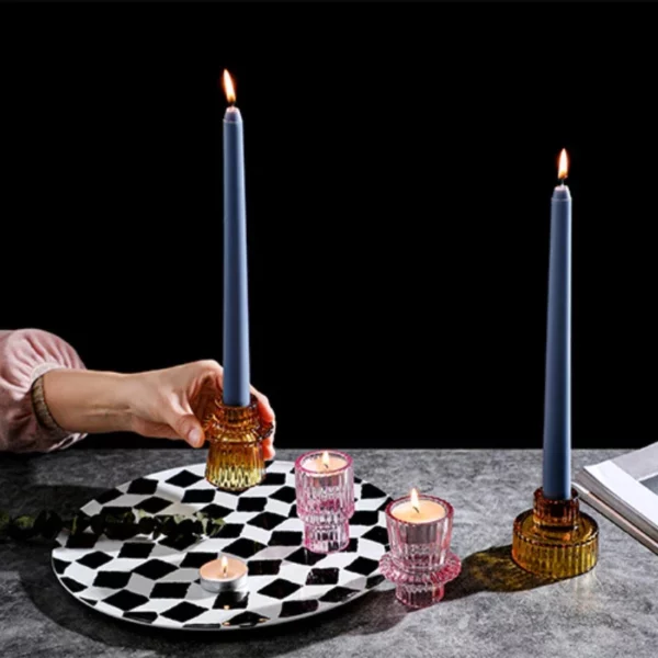 European minimalist vertical grain glass candle holder dining table vintage home decorations candlestick portavelas 2