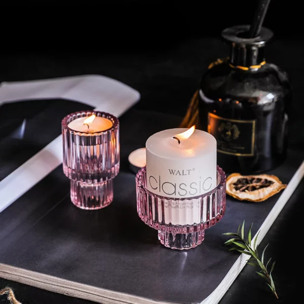 European minimalist vertical grain glass candle holder dining table vintage home decorations candlestick portavelas 3