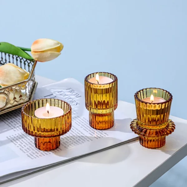 European minimalist vertical grain glass candle holder dining table vintage home decorations candlestick portavelas 4