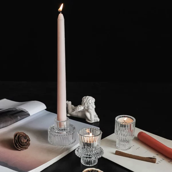 European minimalist vertical grain glass candle holder dining table vintage home decorations candlestick portavelas 5