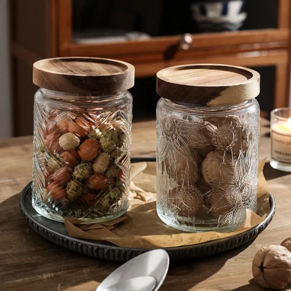 Japanese Retro Embossed Glass Sealed Jar Storage Jar Snack Dried Fruit Jar Glass Jar Kitchen Supplies 1