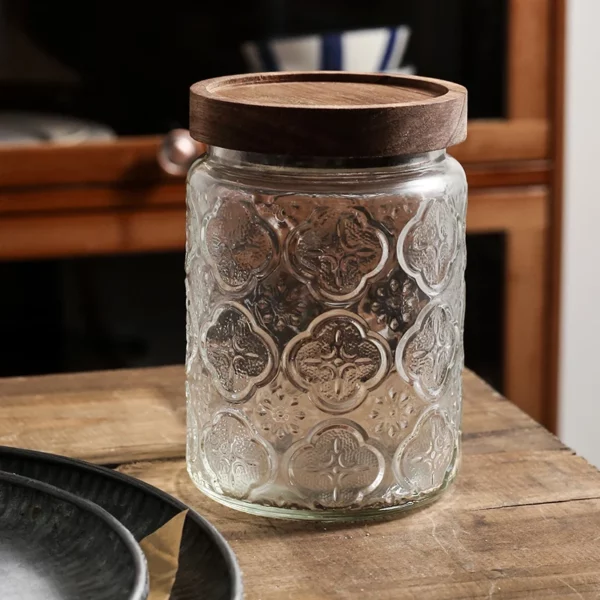 Japanese Retro Embossed Glass Sealed Jar Storage Jar Snack Dried Fruit Jar Glass Jar Kitchen Supplies 2