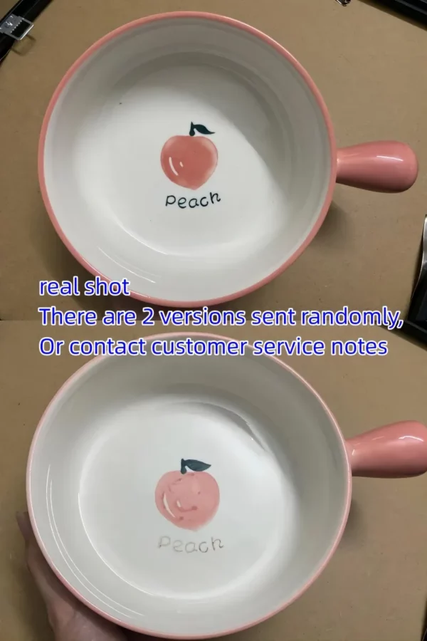 Kawaii Strawberry Peach Bowl Plate Ceramic Fruit Salad Noodle Ramen Kitchen Bowl With Handle Tableware Gift 2