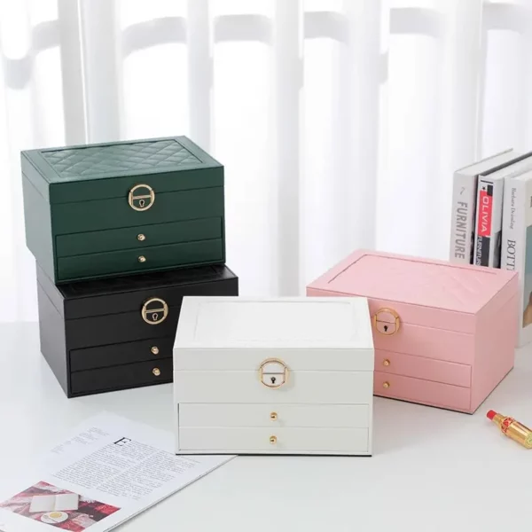 Large Jewelry Storage Box Multi Layer Organizer For Jewelry Necklace Earring Leather Jewellery Storage Packaging Display 2