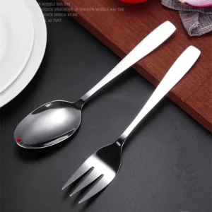 New Large Serving Spoon Fork Stainless Steel Western Tableware Long Hande Buffet Cutlery Set Home Kitchen