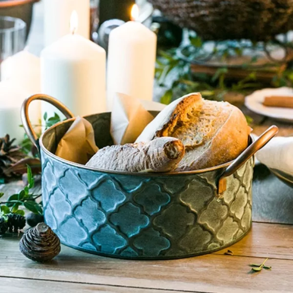 Retro metal bread basket storage tray kitchen gardening dessert basket pastry box fruit container home decoration 1