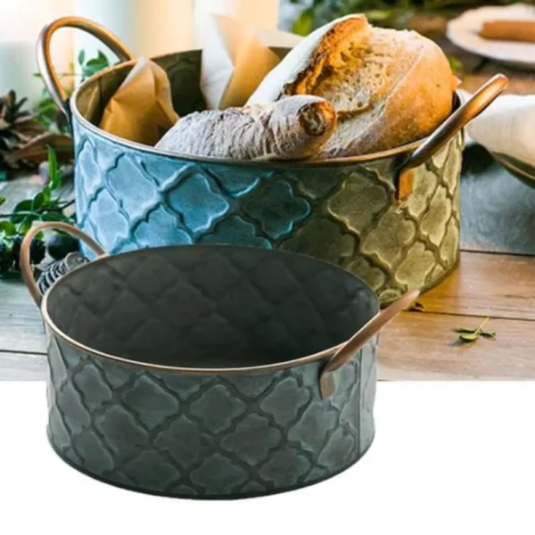 Retro metal bread basket storage tray kitchen gardening dessert basket pastry box fruit container home decoration