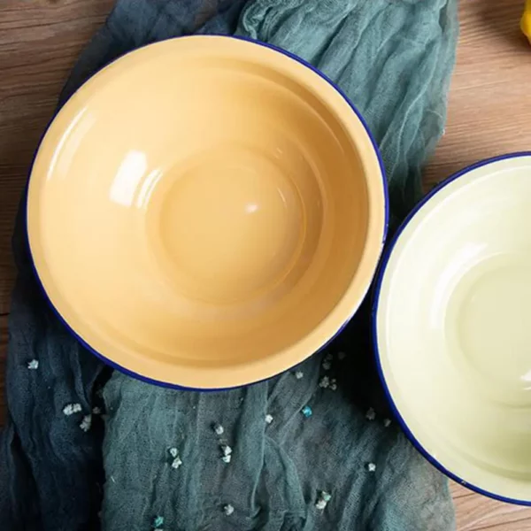 Salad bowl noodle rice bowl durable vintage enamel multifunctional soup plate food containers for kitchen tableware 2