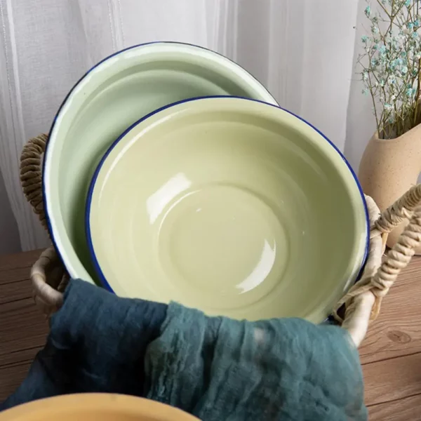 Salad bowl noodle rice bowl durable vintage enamel multifunctional soup plate food containers for kitchen tableware