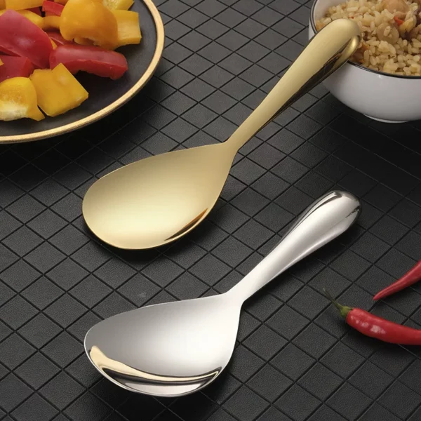 Silver Gold Soup Rice Spoon Tableware Stainless Steel Long Handle Cooker Scoop Buffet Serving Cutlery Kitchen 1